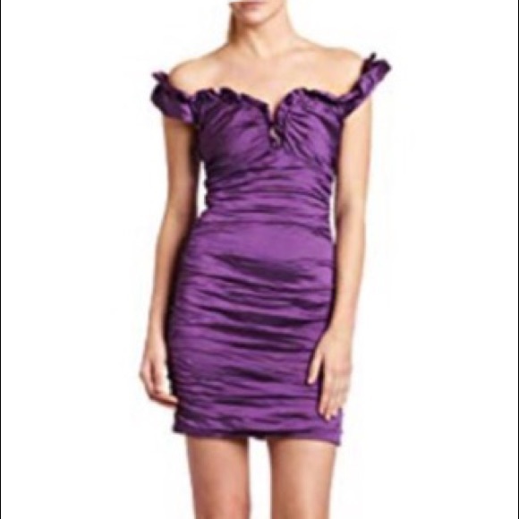 🤩🔥BCBG Stretchy Taffeta Off-shoulder Dress-S-M - Picture 1 of 14